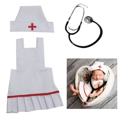 0-12M Baby Photo Shooting Props Nurse Costume Hat Apron Photo Props Newborn Photo Clothes Photostudio Infant Accessories