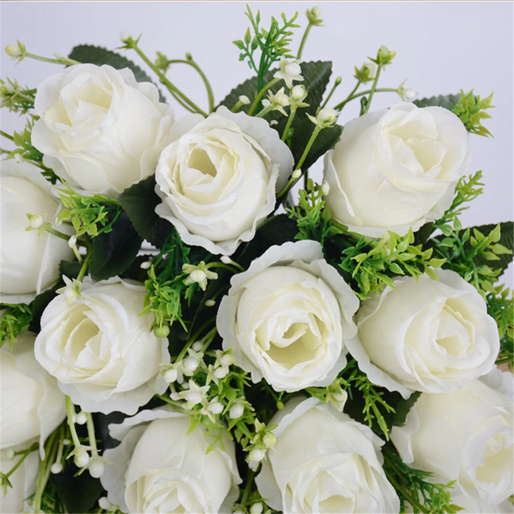 باقة الزهور الاصطناعية الوردية، زهور الزفاف العروس، ديكور المنزل لعيد الميلاد، دعائم التصوير الفوتوغرافي DIY، زينة المنزل #4