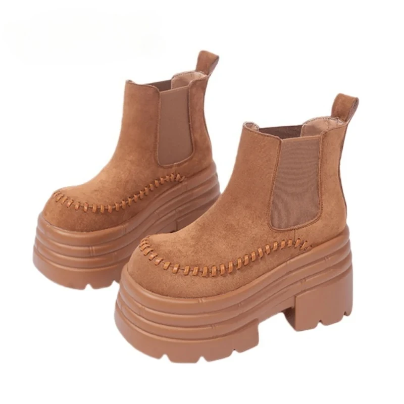 

Женские замшевые ботильоны в стиле панк на высокой платформе, трендовые новые зимние теплые прогулочные женские повседневные зимние туфли 2025 года, Botas Mujer