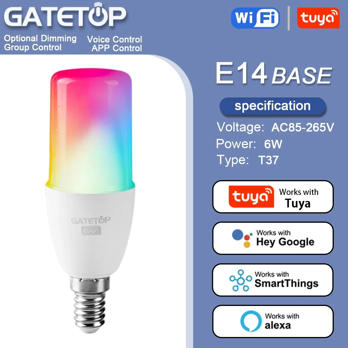 Tuya Rgb Birne 6W Smart T37 E14 Licht Dimmbare Wifi Led Magische Lampe AC 85V-265V gruppe Steuerung Arbeit Mit Alexa Google Hause