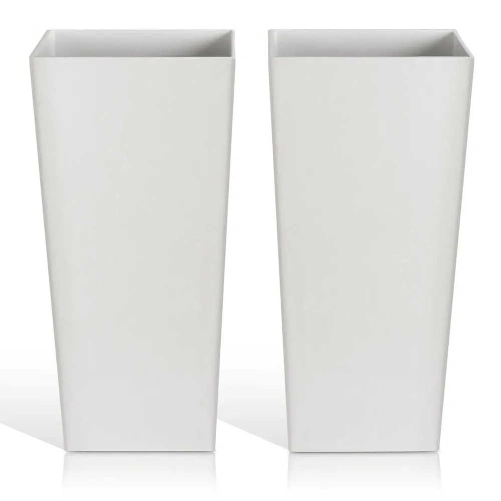 Tall Planters for Outdoor Plants Large Resin Flower Pots for Garden Front Porch Patio Indoor Set of 2 (White 28 inch 2