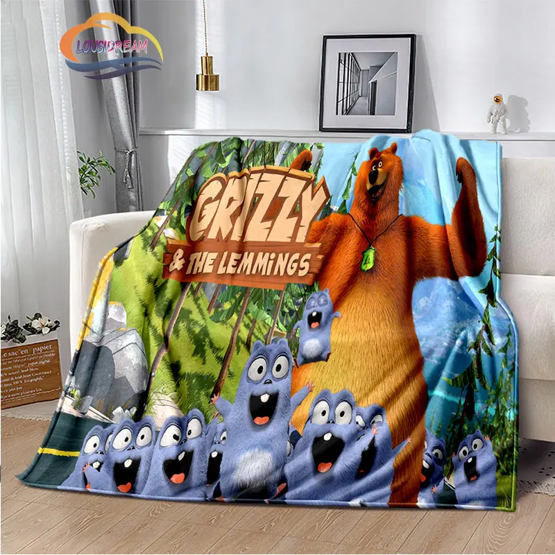 

Animation Grizzy and The Lemmings Series Flannel Blanket Sofa Bed Nap Children's Bedroom Decorative Bedspread