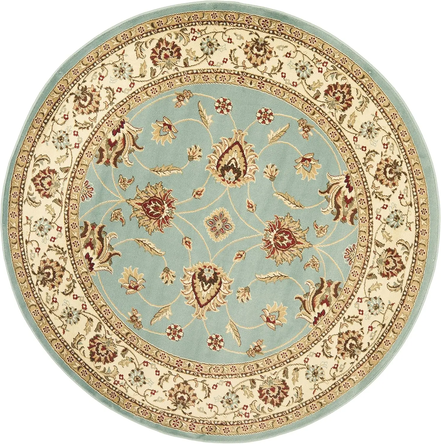 

Traditional Persian Round Rug Light Blue Field Intricate Floral Medallion Design