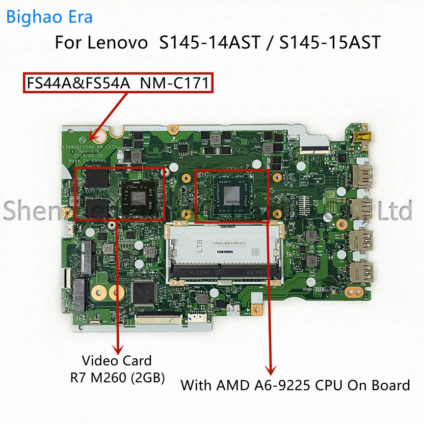 

For Lenovo Ideapad S145-14AST S145-15AST Laptop Motherboard With A6-9225 A9-9425 CPU 2GB-GPU FS44A&FS54A NM-C171 100% Working