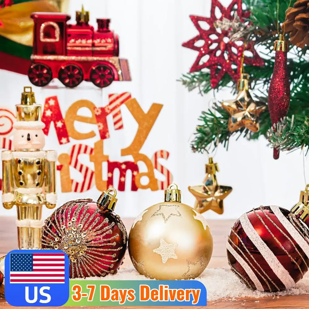 

50Pcs Christmas Tree Hanging Decors Decorative Red and Golden Xmas Tree Pendants Shatterproof Home Xmas Decoration for New Year