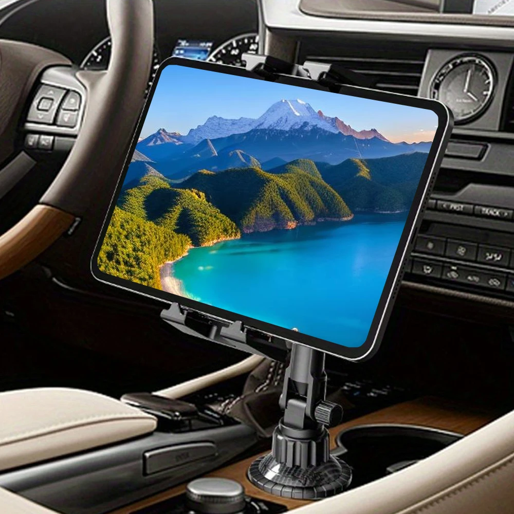 Car Cup Holder Tablet Phone Mount Multi-Angle Adjustable Cradle Dock for 4-13 Inch Devices Secure Vehicle GPS Navigation Stand