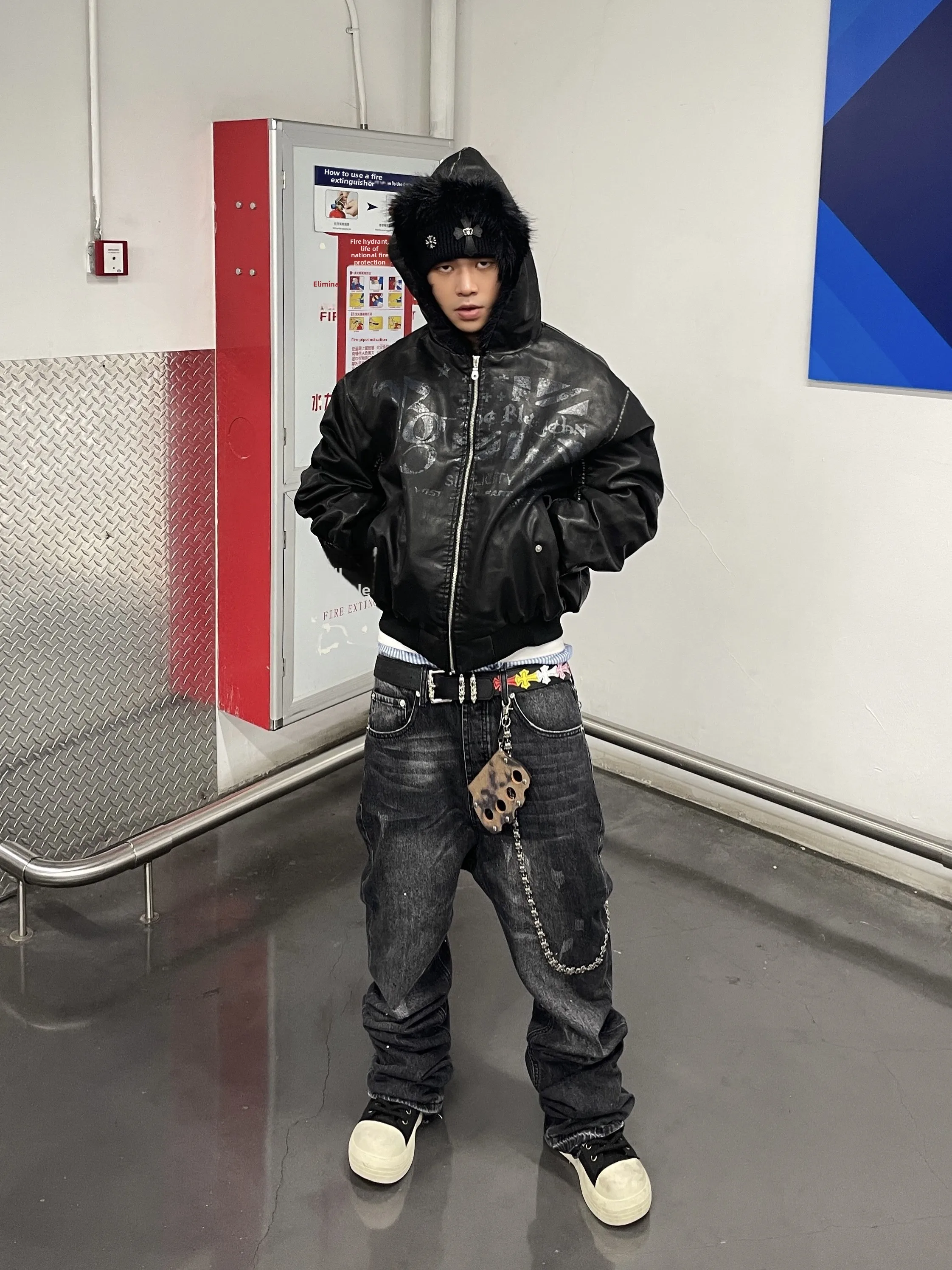 

MOOBY Американская хлопковая куртка свободного кроя с принтом в горошек и меховым воротником, теплая зимняя куртка для молодежи, повседневная одежда