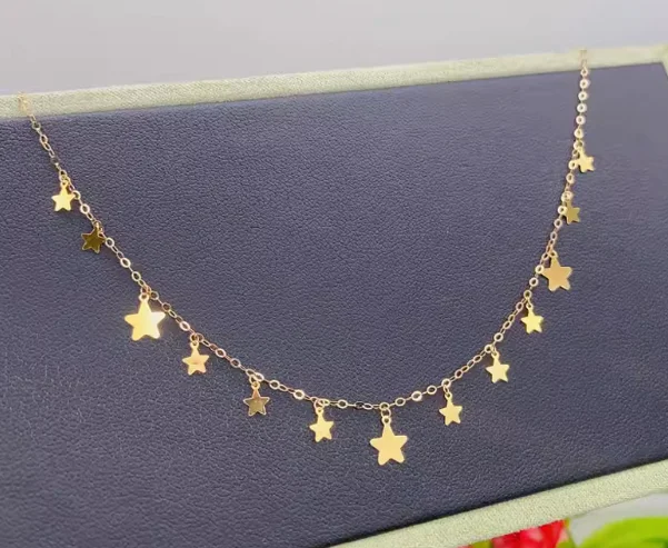 18k gold necklaces for women fine gold stars necklace adjustable chains au750 jewelry 45cm