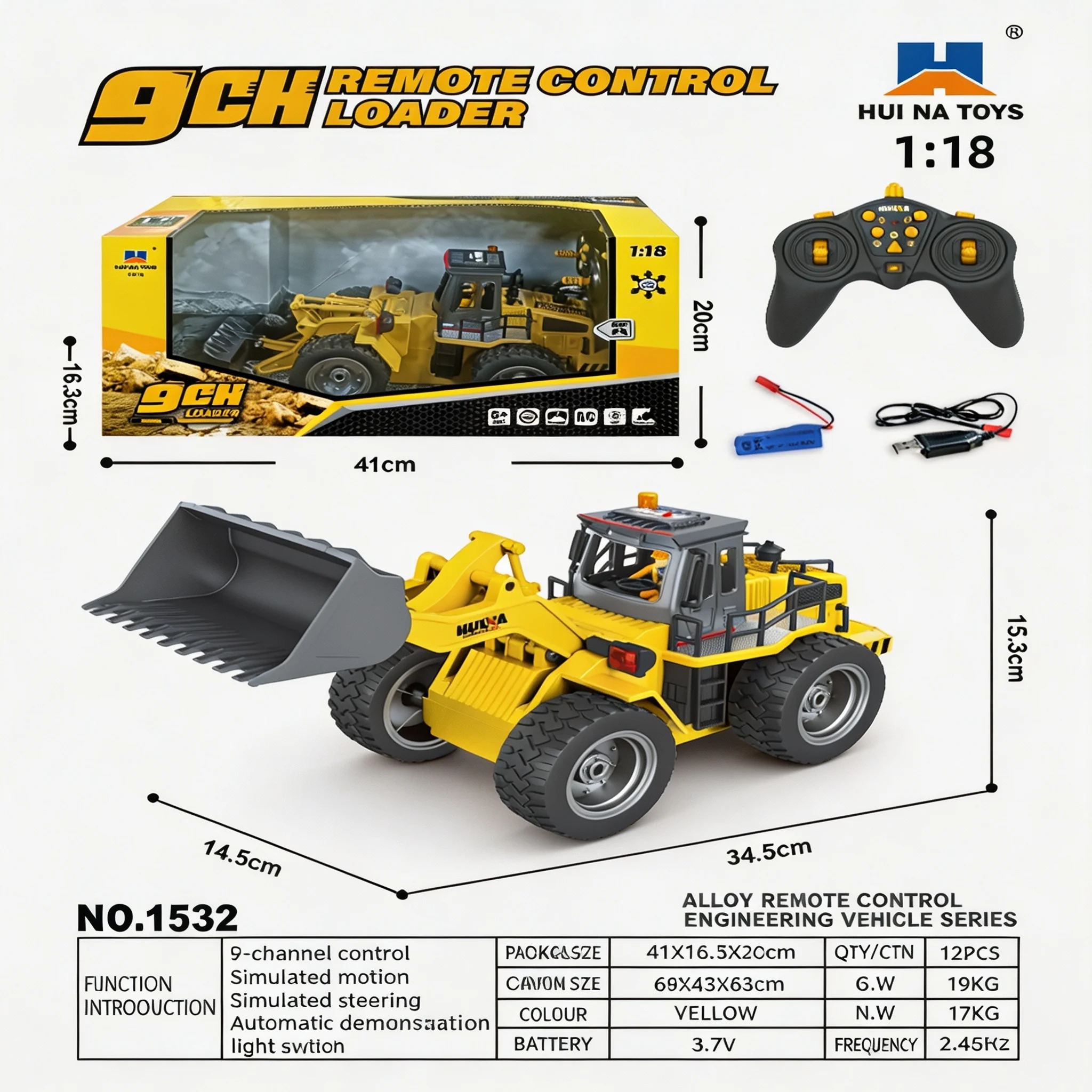 HuiNa Remote Control Bulldozer Alloy 11 Channel 4WD Engineering Vehicle Off Road Sand Play Toy For Boys