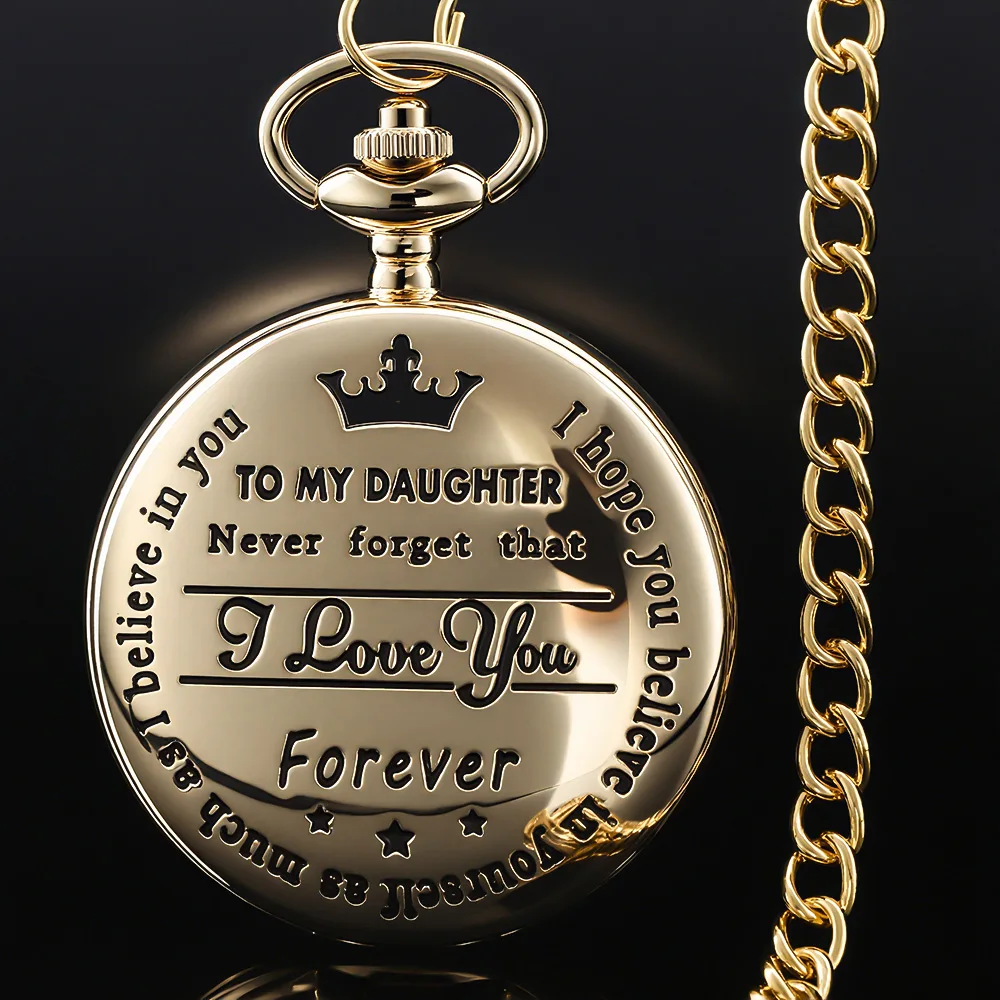 To My Daughter I Love You Quartz Pocket Watch Women Kids Necklace Pendant Fob Chain Christmas Birthday Clock Accessories Gift