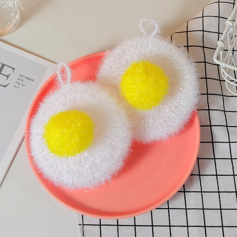 2PCS/LOT Korea High Efficient Anti-grease Poached Egg Shape Dish Cloth Acrylic Washing Towel Magic Kitchen Cleaning Wiping Rags