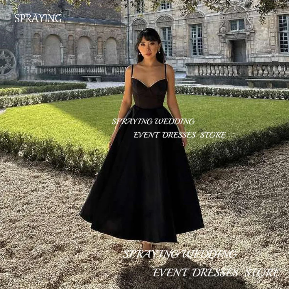 

SPRAYING Simple A-line Black Wedding Dress Photo Shoot Multi-layered Sweetheart Collar Party Gown Dress Ankle-Length