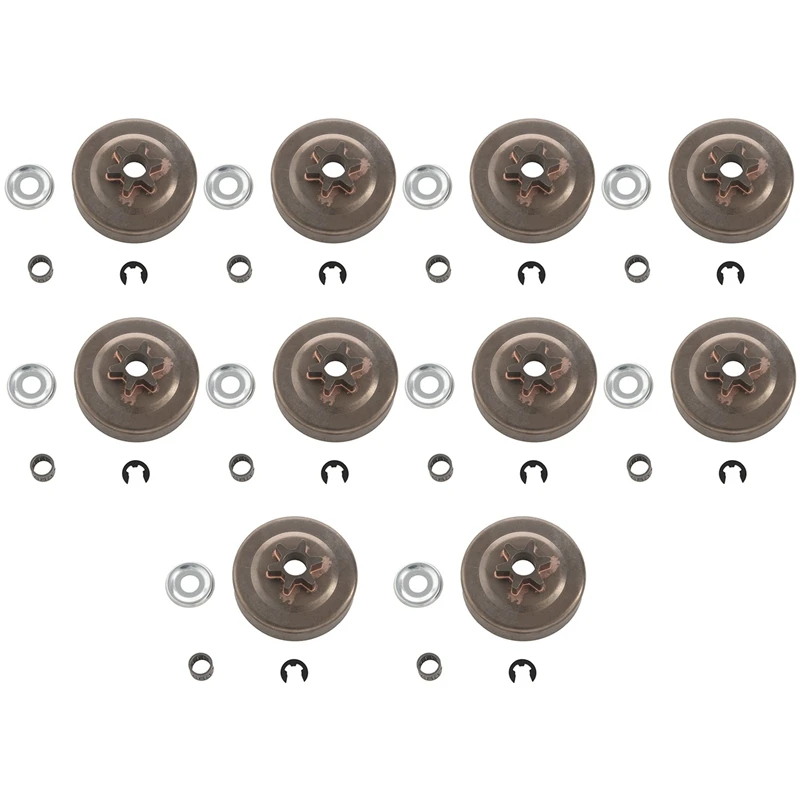 10X 3/8 6T Clutch Drum Sprocket Washer E-Clip Kit For Stihl Chainsaw 017 018 021 023 025 Ms170 Ms180 Ms210 Ms230 1123