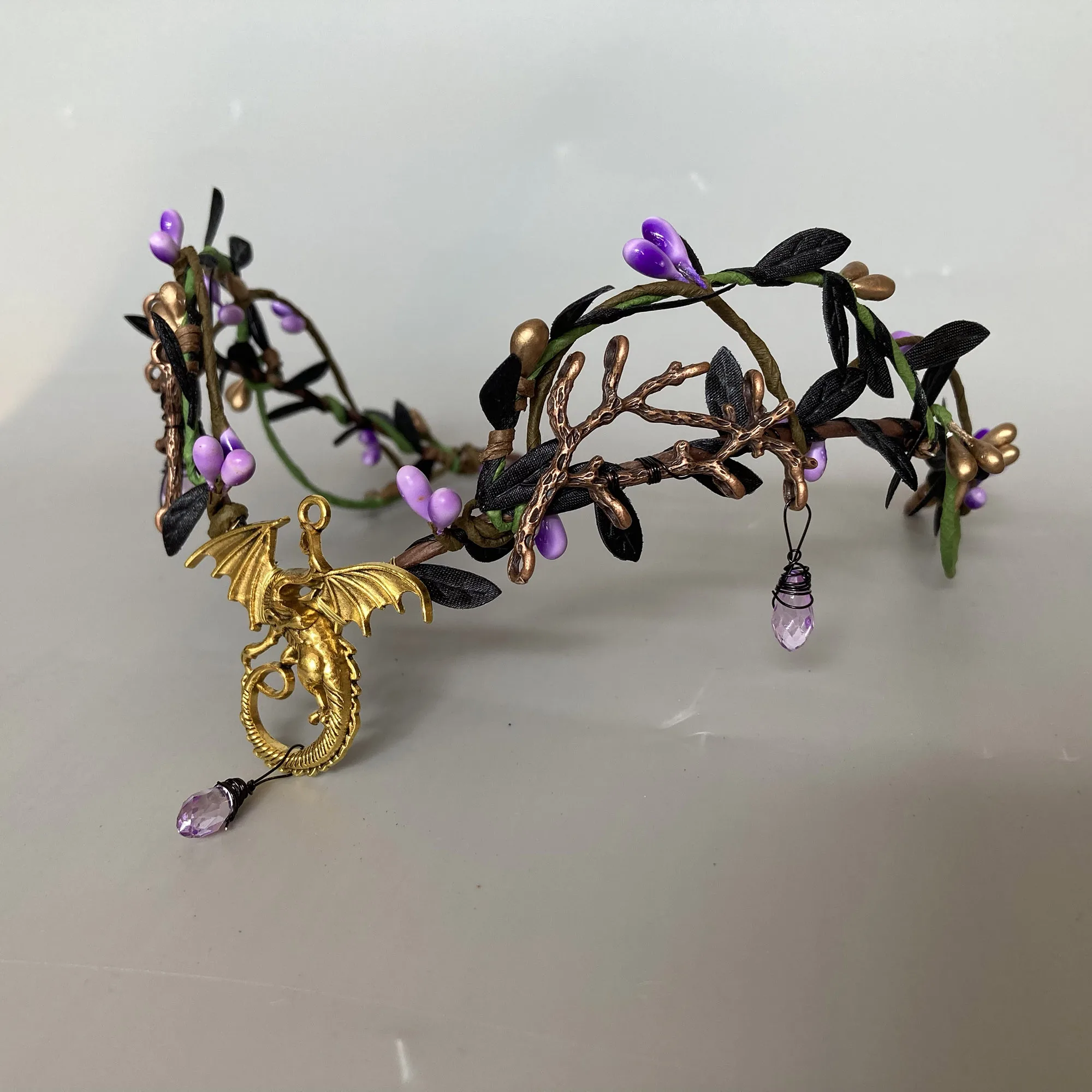 Gothic Elf Crown with Red gem Moon Pendant Dark Fantasy Vine Headpiece Fairy Headband for Cosplay Halloween Renaissance - view 4