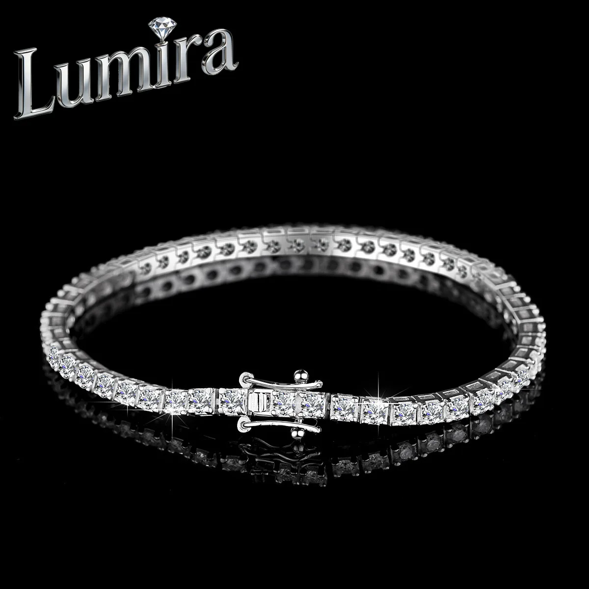 Lumira PT950 Platinum 3mm Channel Set Moissanite Tennis Bracelet Double Safety Clasp Stackable Wrist Chain Ladies Fine Jewelry