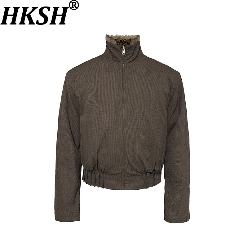

HKSH Autumn Winter New Man Trendy Reversible Three-Dimensional Pleated Fur Coat High-End Blended Cotton Dark Warm Jacket HK13721