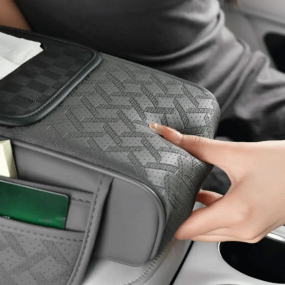 

Nappa Leather Center Console Armrest Cushion 2 Cup Holder Tissue Box Car Elbow Support Pad Comfortable Non-slip