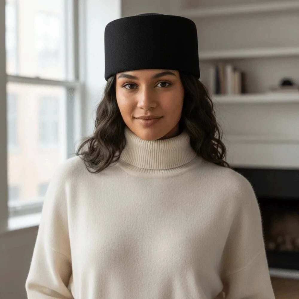 Vintage Looking Pillbox Hat Air Hostess Dome Airline Stewardess Caps Versatile French Style Woolen Top Hat Live Show