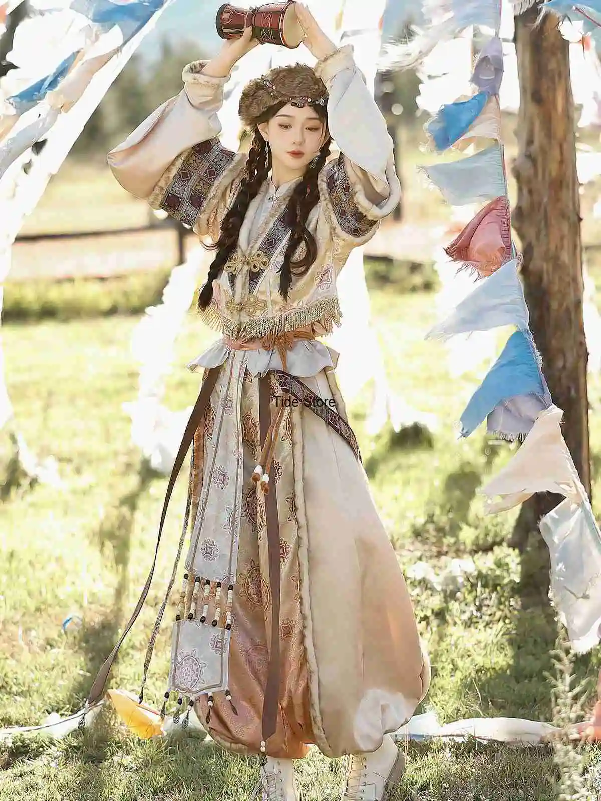 

Dunhuang Bright Moon Improved Hanfu Women's Exotic Style Coat Top Pants Set Chinese Style Han Elements Princess of Mongolia