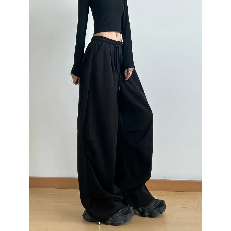 Baggy Sweatpants for Women Casual Drawstring Wide Leg Sweat Pants Joggers Trendy Hip Hop Grunge Clothes with Pockets