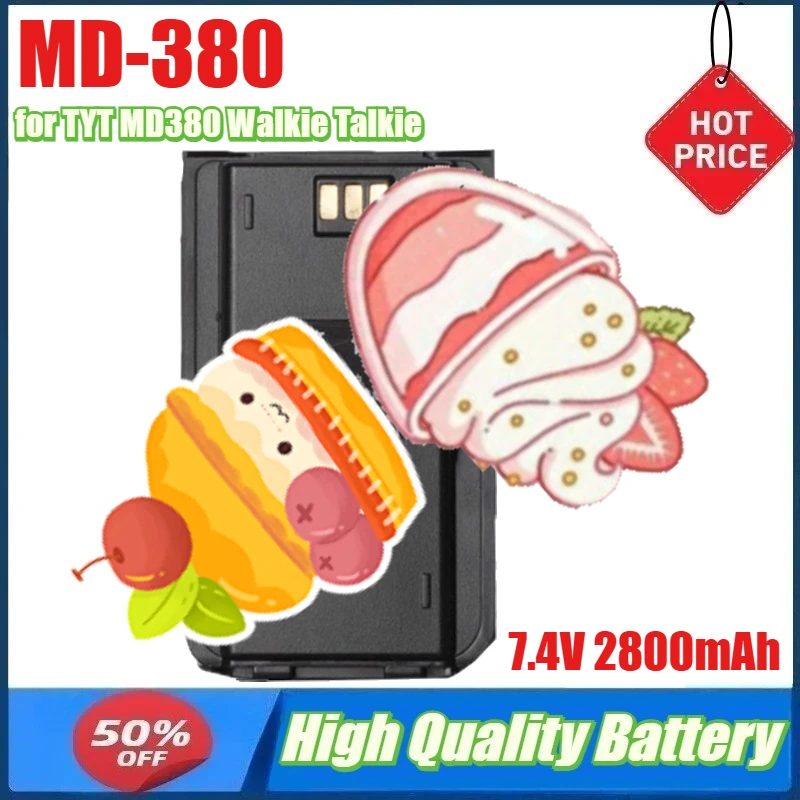 

7.4V 2800mAh MD-380 Battery for TYT MD380 Walkie Talkie Battery UV380 Handheld Batteries Capacity