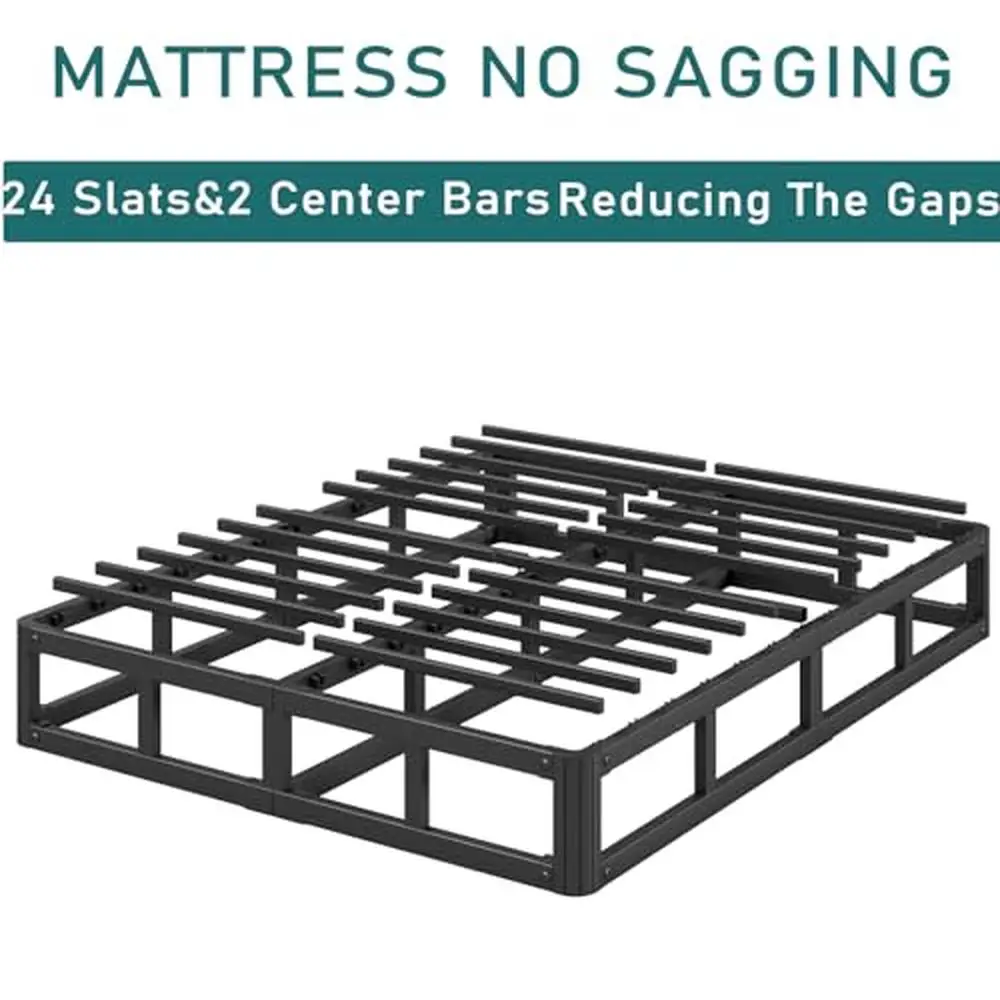Heavy Duty 7-Inch Steel Slat Queen Bed Frame Noise-Free Easy Assembly Sturdy Platform Bed High Mattress Box Spring Alternative image 6
