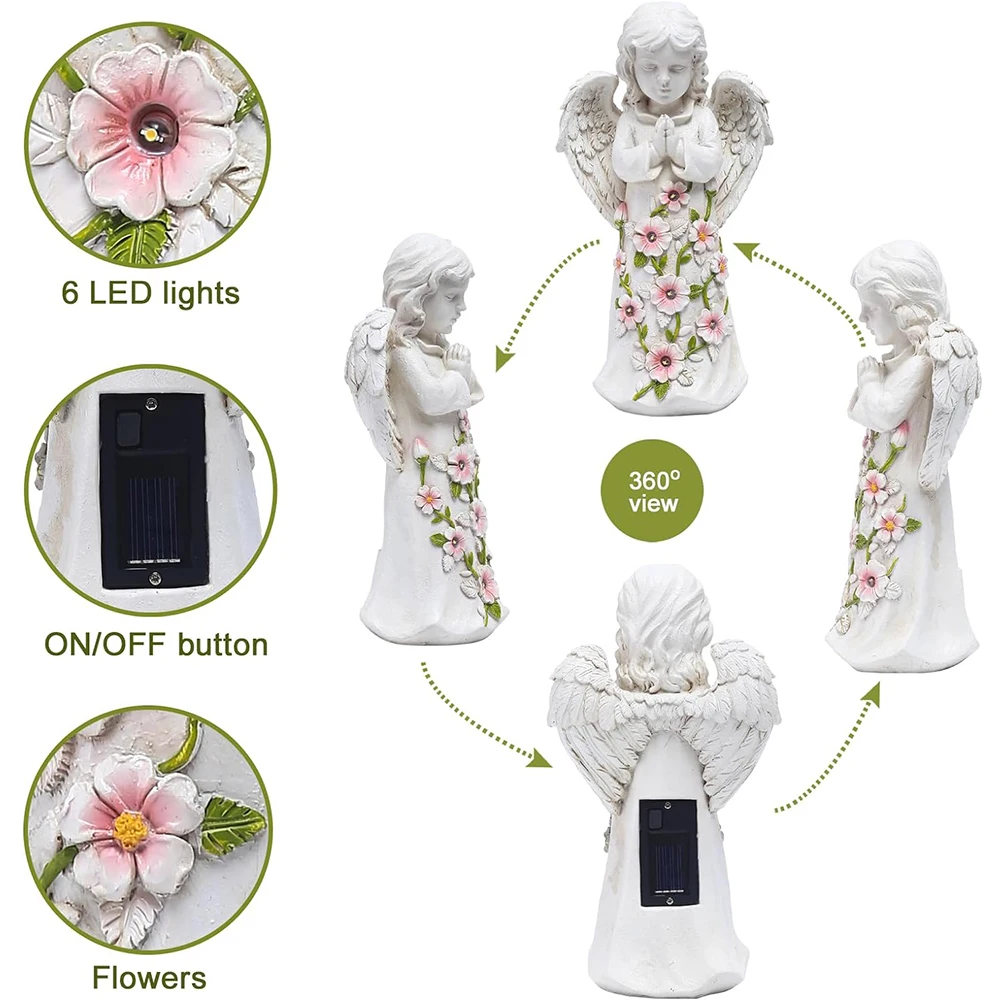 Solar Garden Outdoor Statues Angel with Succulent and 7 LED Lights – Outdoor Lawn Decor Garden Figurine for Patio, Balcony, Yard