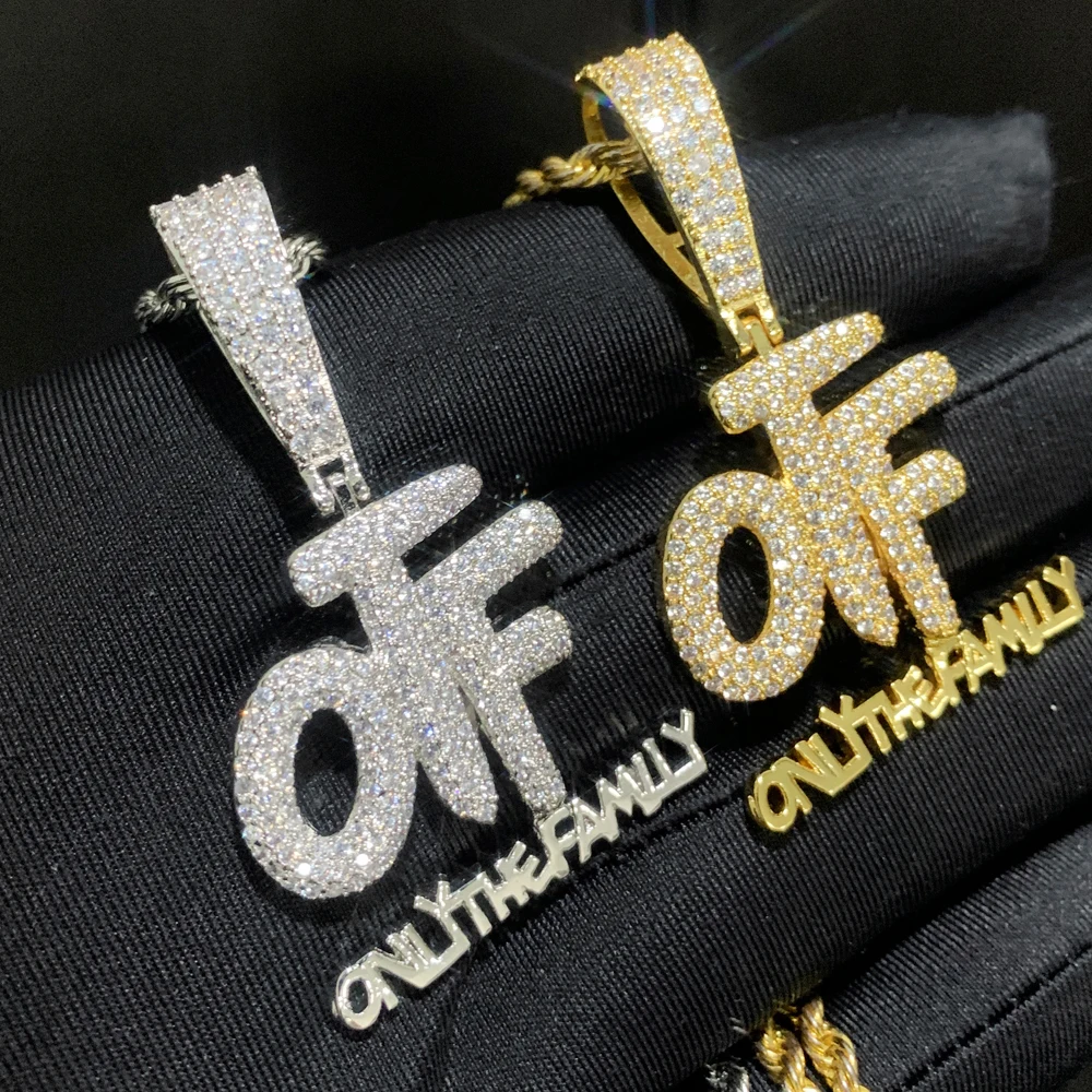 Gold Color OTF Only The Family Pendant Hip Hop Mini Small Sized Men Boy Charm CZ Cubic Zirconia Iced Out Bling Necklace Jewelry