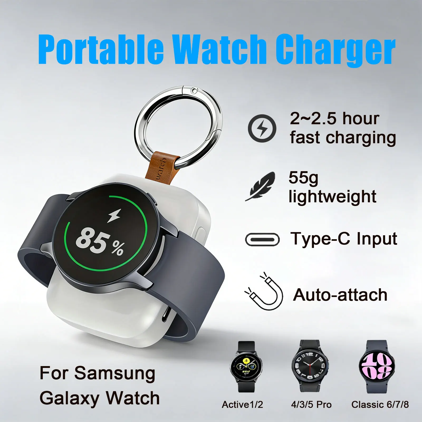 

Магнитное быстрое беспроводное зарядное устройство для Samsung Galaxy Watch, зарядка Type-C с застежкой, совместимо со всеми моделями Galaxy Watch