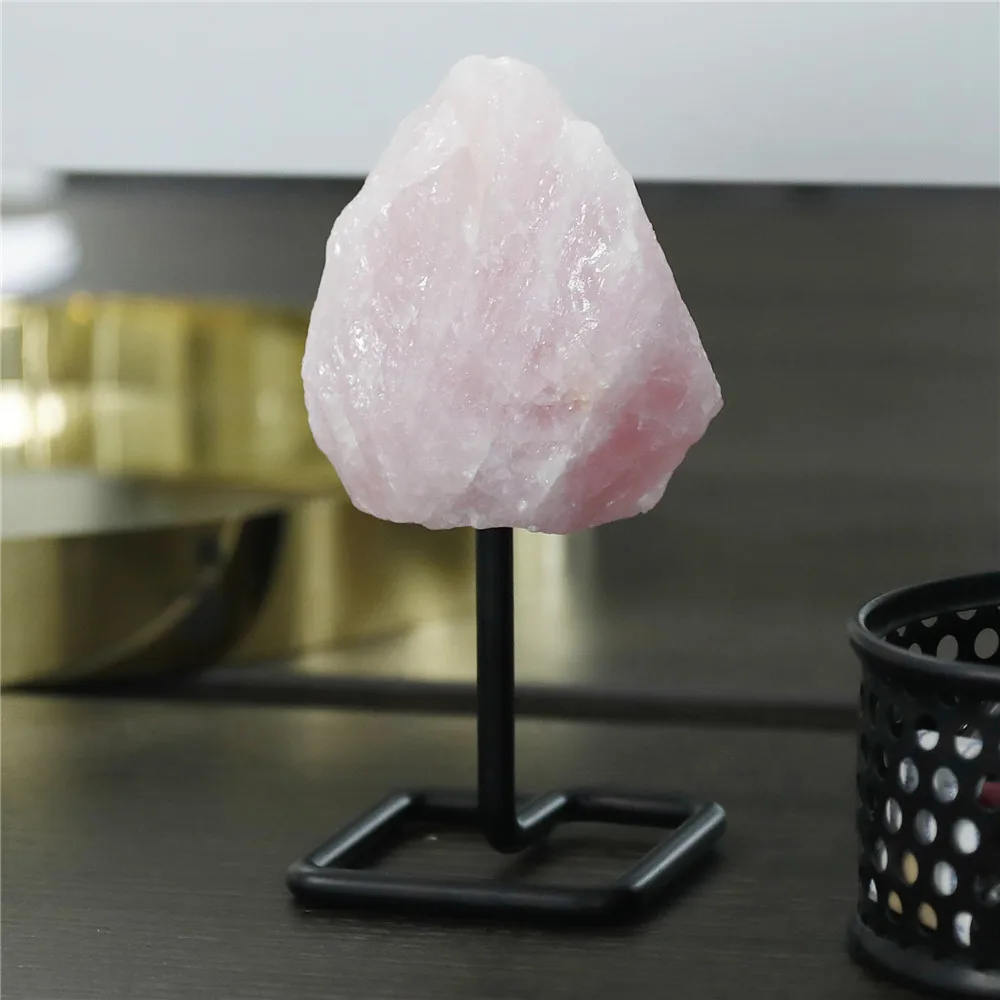 

1PC Home Decoration Natural Rose Quartz Crystals Holder Raw Mineral Pink Crystal Home Table Decor