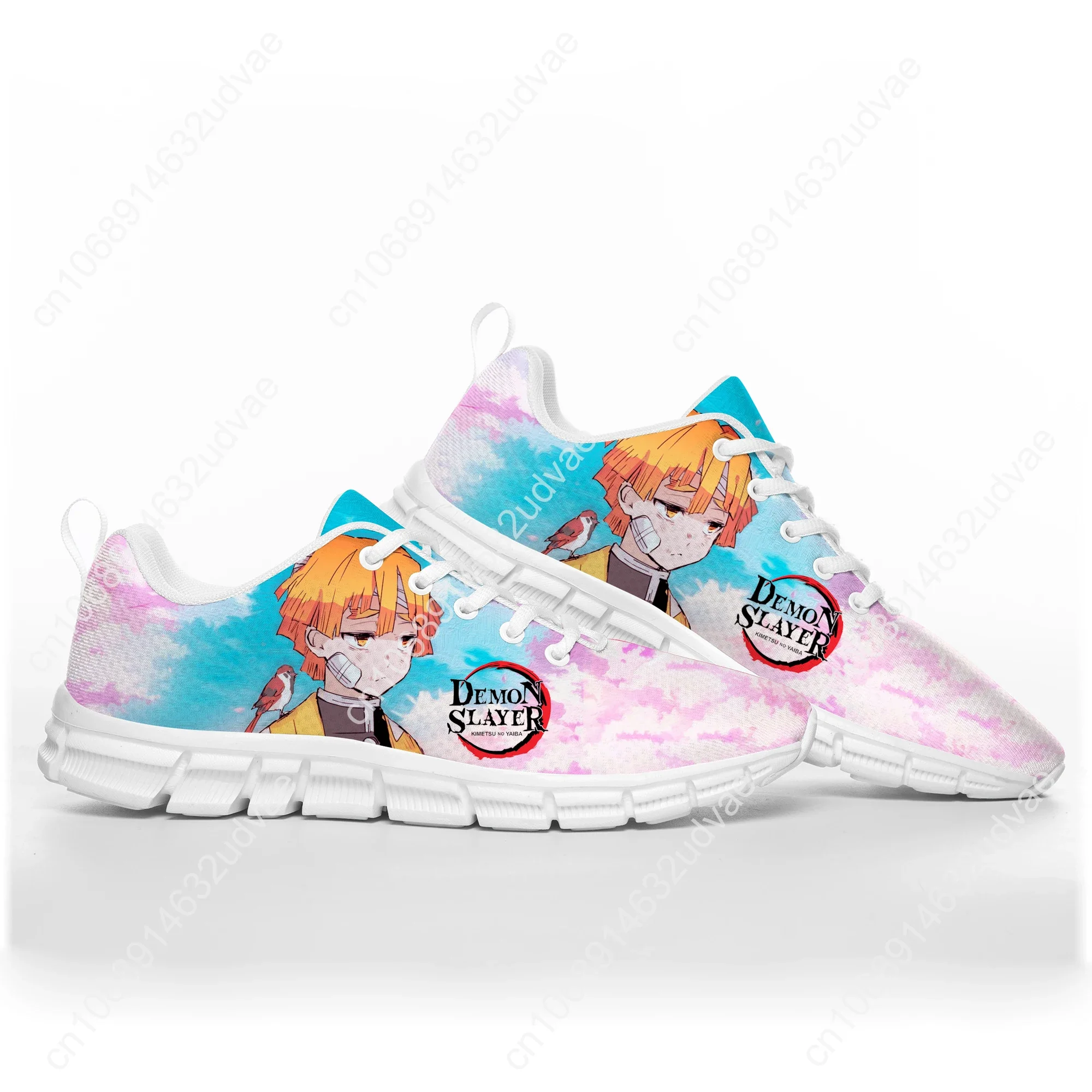 Agatsuma Zenitsu sepatu Demon Slayer Kimetsu No Yaiba, sepatu olahraga remaja pria wanita, sepatu kustom Pasangan