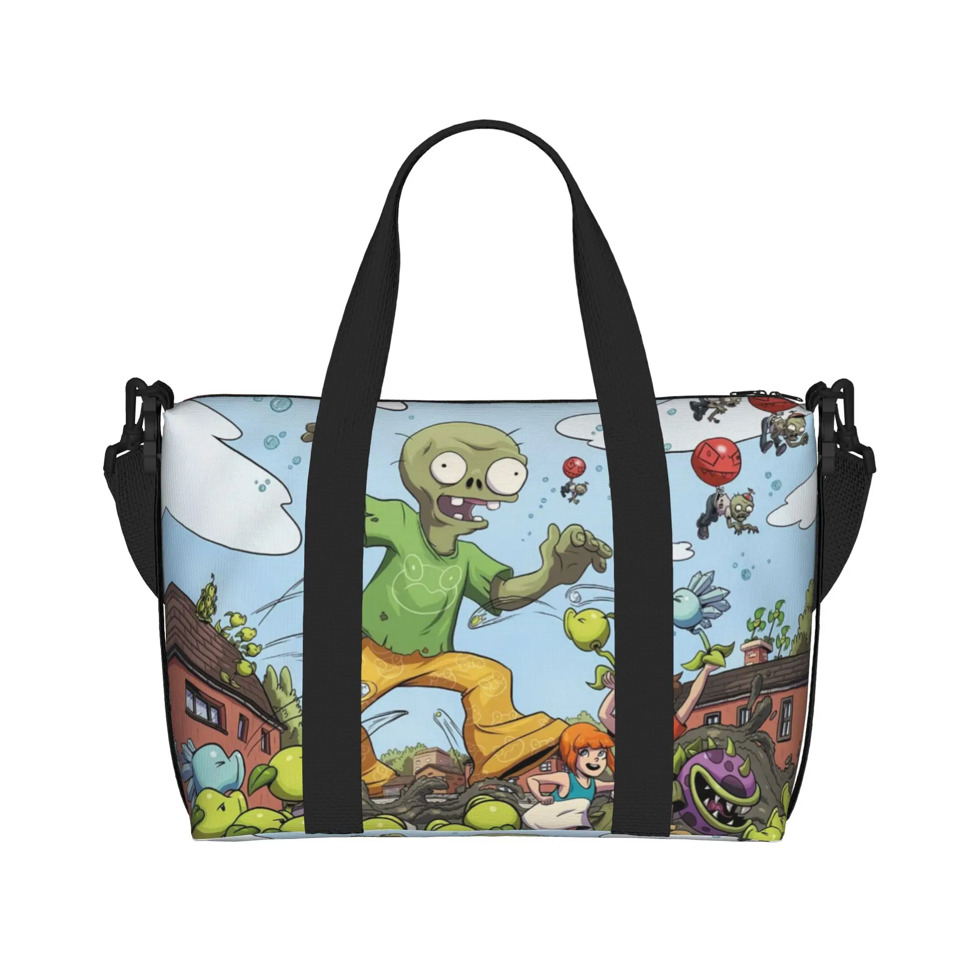 Custom P-Plants vs. Zombies Game Beach Tote Bag for Women Extra Large Gym Carry On  Travel Shopping Bags