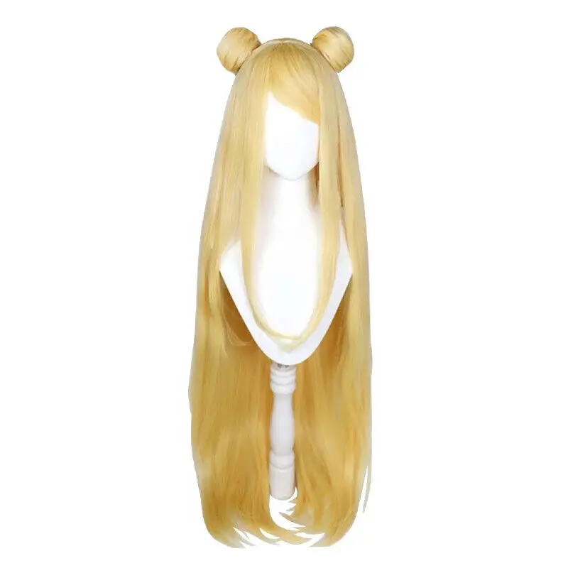 

LOL Ocean Song Seraphine Cosplay Wig With Buns 100cm Long Straight Blonde Synthetic Hair