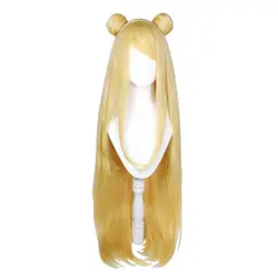 LOL Ocean Song Seraphine Cosplay Wig With Buns 100cm Long Straight Blonde Synthetic Hair