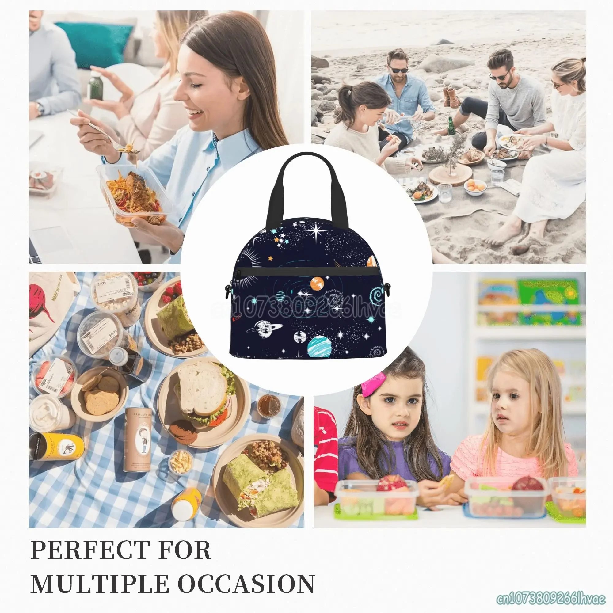 Galaxy Space Planet Lunch Box Reusable Insulated Lunch Bag Cooler Durable Bento Tote Handbag for Boys Girls Travel School Picnic