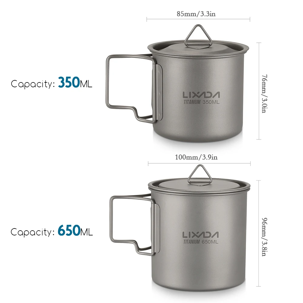 300 ml/350 ml/450 ml/550 ml/650 ml/750 ml Ultralight Titanium Cup Outdoor Draagbare Camping Picknick Water Cup Mok met Opvouwbaar Handvat