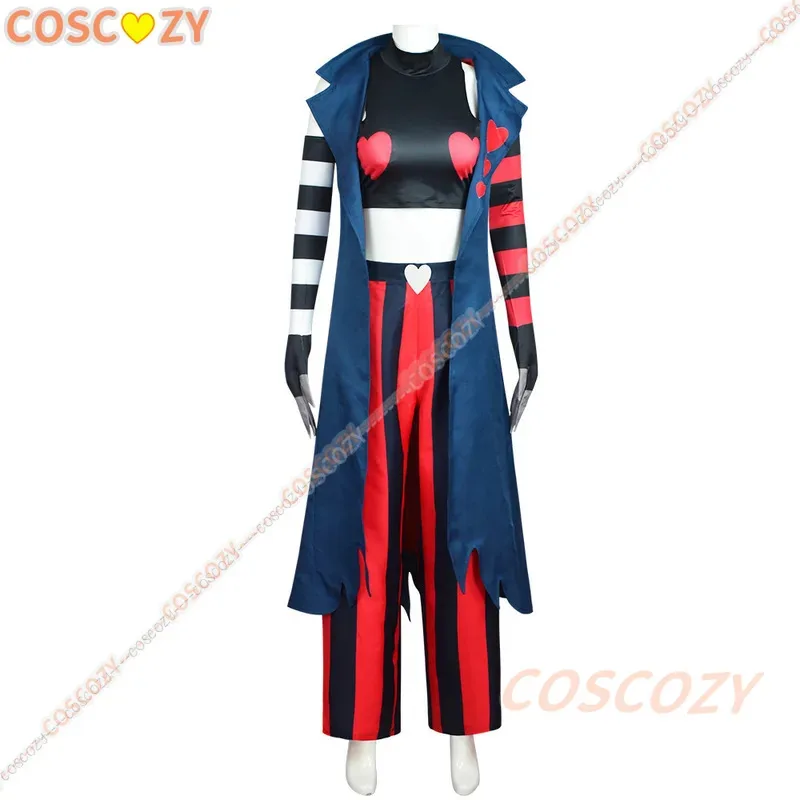 2025 22 Anime Hazbin disfraz de terciopelo uniforme Cosplay Hotel moda icono Sexy rayas rojas y negras mujer fiesta de Halloween Cosp