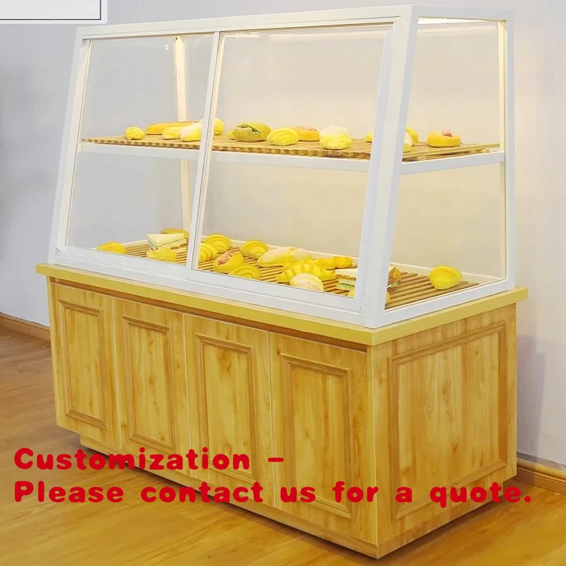 custom.Mushen Luxury Bakery Showcase Forest Modern Cake Rack with Wooden Bread Shelf Tempered Glass and Metal LED L