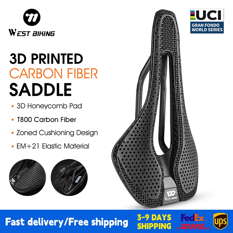 

WEST BIKING T800 Carbon Fibre 3D Printed Bike Saddle Ultraight Bike Saddle For Men Women Triathlon Road MTB Mountain Bike Seat