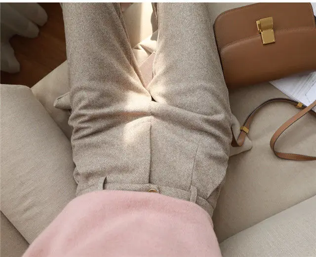 Wool Woolen Harem Trousers Women's Autumn and Winter New High Waist Slimming Ankle-Tied Suit Pants Loose Casual Cigarette Pants