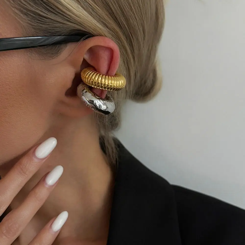 Retro Stainless Steel C Shape Ear Cuff Silver Metal C-shaped Ear Clip Minimalism Golded Stud Earrings Wear