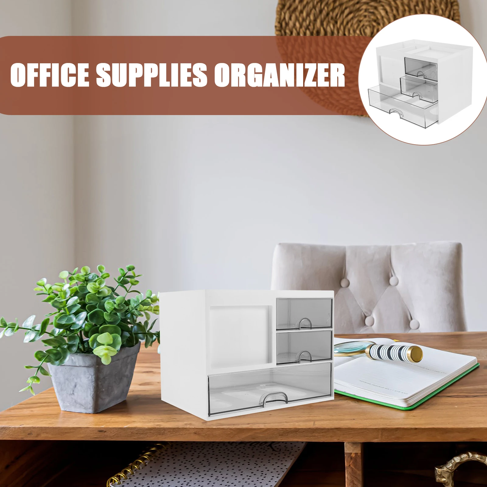 

Drawer Storage Box Office Boxes Desktop Organizer with Drawers Stationery Document Organiser
