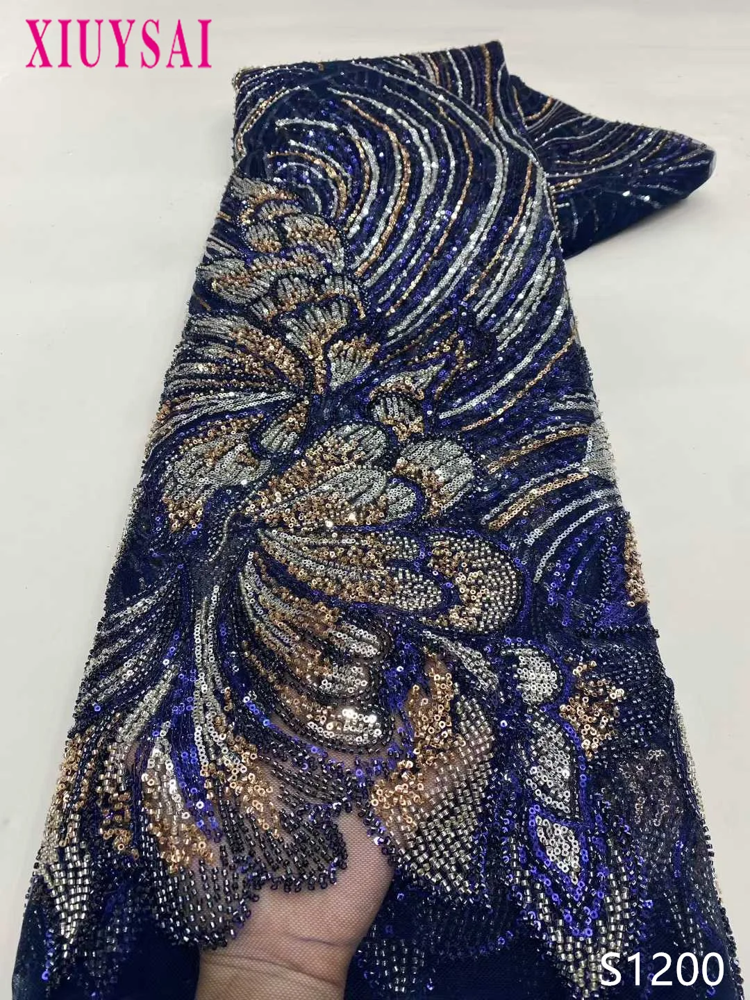 

5Yards African Sequins Beaded Groom Lace Fabric High Quality French Tulle 2026 Embroidery Nigerian Style Wedding Dress Material