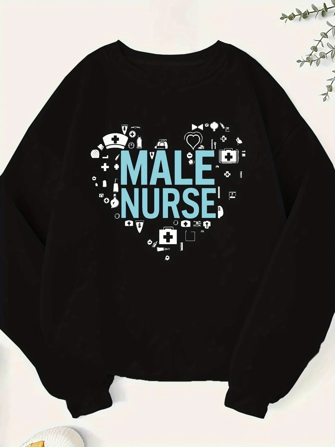 

Plus Size Women's Casual Sweatshirt with Heart-Shaped Icons Design - Cozy Polyester, Long Sleeve, Round Neck - Machine Washable