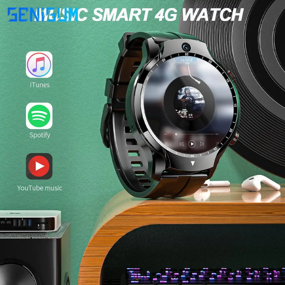 1.6'' Full Screen Android Music Watch 4G Netcom Wifi GPS Relogio Inteligente Dual Cameras 4G+128G ROM Sport Phone Men Smartwatch