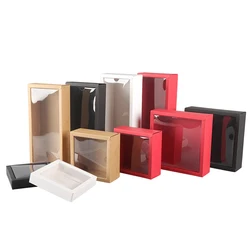 10pcs Clear PVC Lid Red/White/Black/Kraft Paper Box Handmade Soap Candy chocolate biscuit boxes for wedding party gift wrap