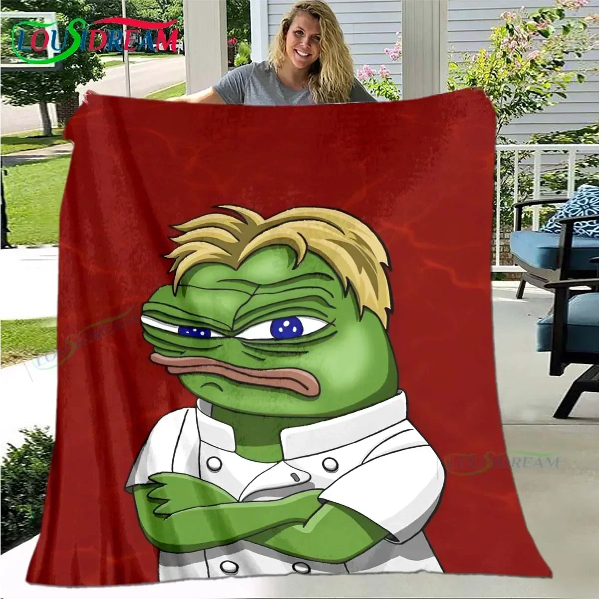 

Cartoon Frog Pepe Printed Four Season Blanket Sofa Cover Travel Bed Plush Office Break Blanket Birthday Gift Picnic Blanket