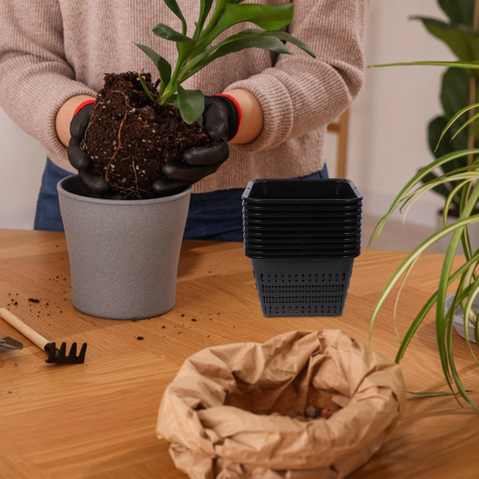 10 pezzi contenitore quadrato per il controllo delle radici vaso contenitori per piantare bacino in plastica fioriera nera fioriera giardinaggio vivaio