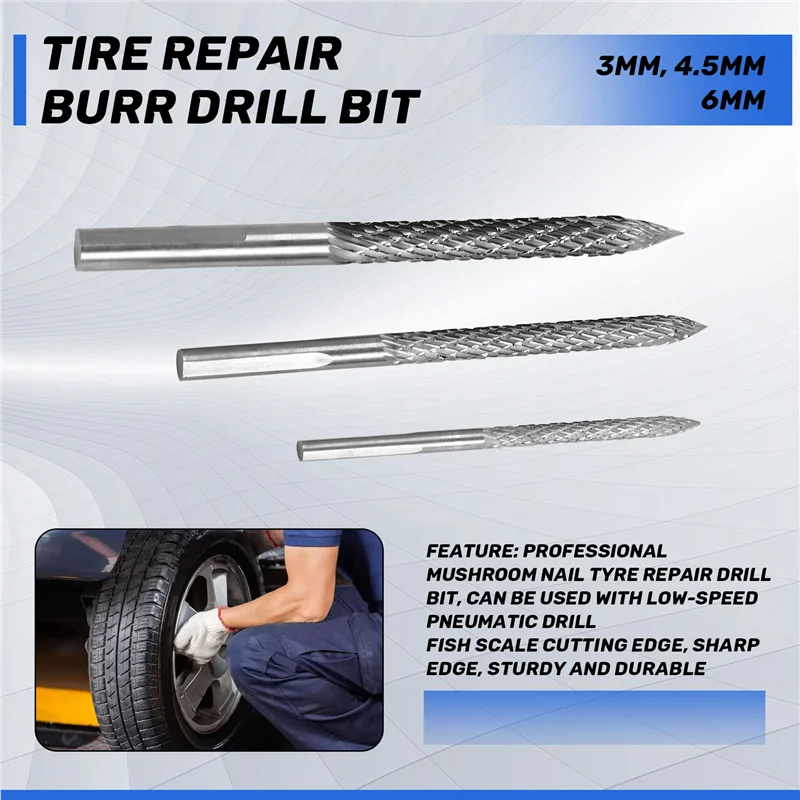 B-Est Mata Bor Kuku Jamur Alat Reparasi Ban Bor Udara Pemotong Reparasi Ban Bor Alat untuk Membesarkan Lubang Pemotong Kawat 3 Pak
