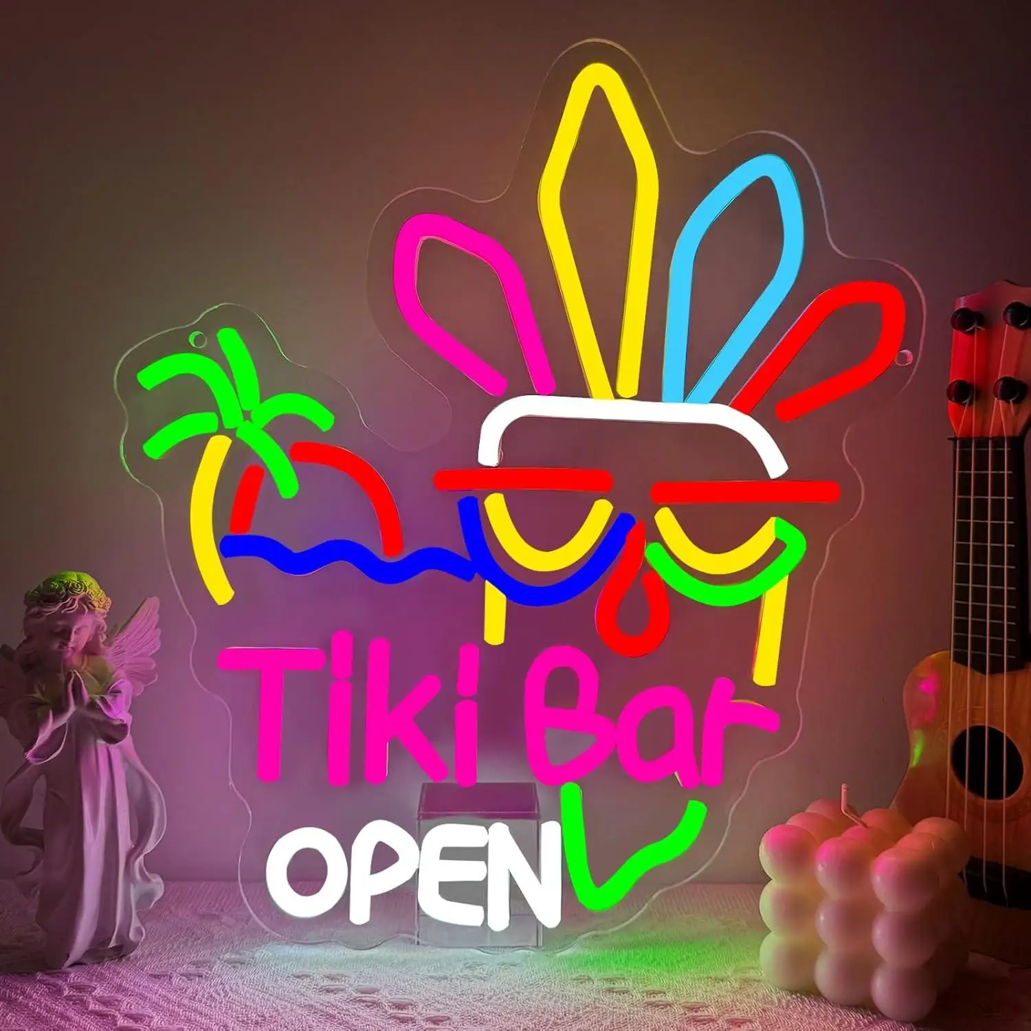 

Неоновая вывеска Tiki Bar, светодиодные неоновые вывески для декора стен, Гавайи, тропические украшения для вечеринок Luau Aloha для паба, бистро, ночного клуба